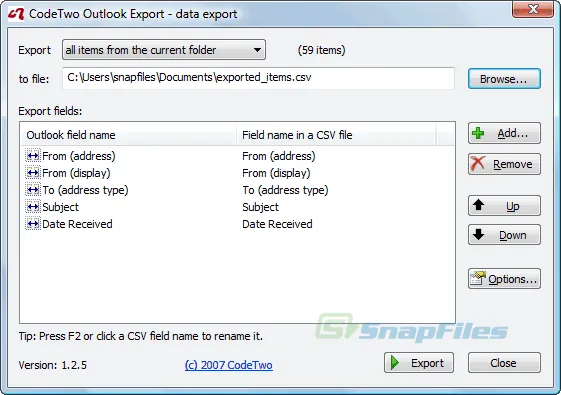 CodeTwo Outlook Export ภาพหน้าจอ 1