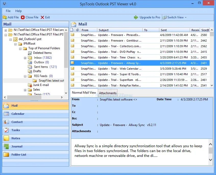 Systools Outlook PST Viewer ภาพหน้าจอ 1