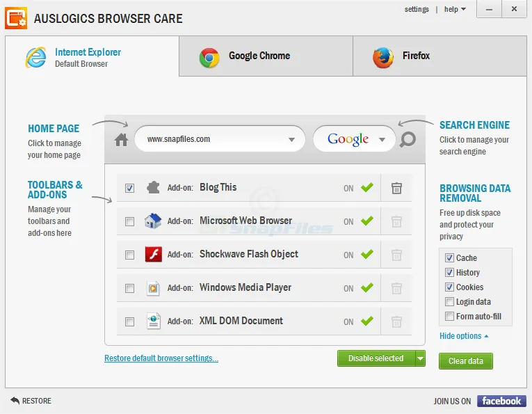 Auslogics Browser Care ภาพหน้าจอ 1