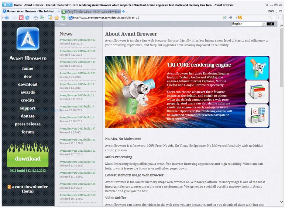 Avant Browser ภาพหน้าจอ 1