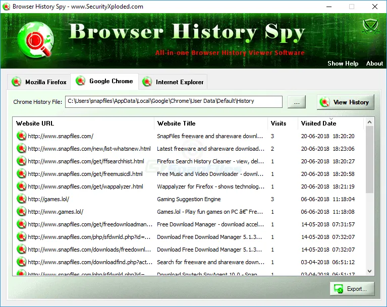 Browser History Spy ภาพหน้าจอ 1