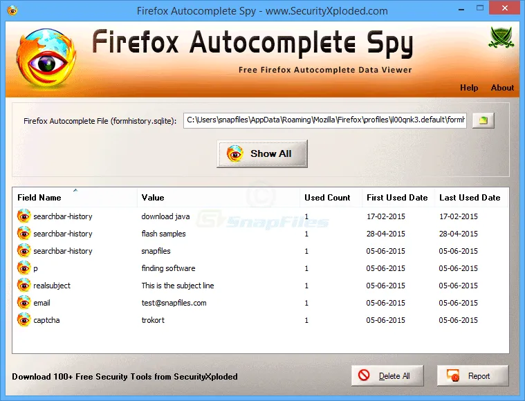 Firefox Autocomplete Spy ภาพหน้าจอ 1