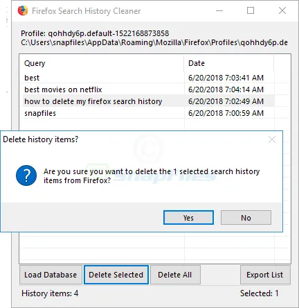 Firefox Search History Cleaner ภาพหน้าจอ 2