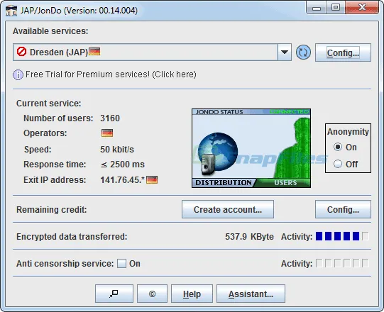 JAP Anon Proxy ภาพหน้าจอ 1