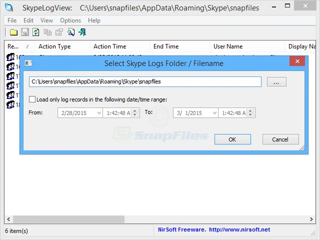 SkypeLogView ภาพหน้าจอ 2