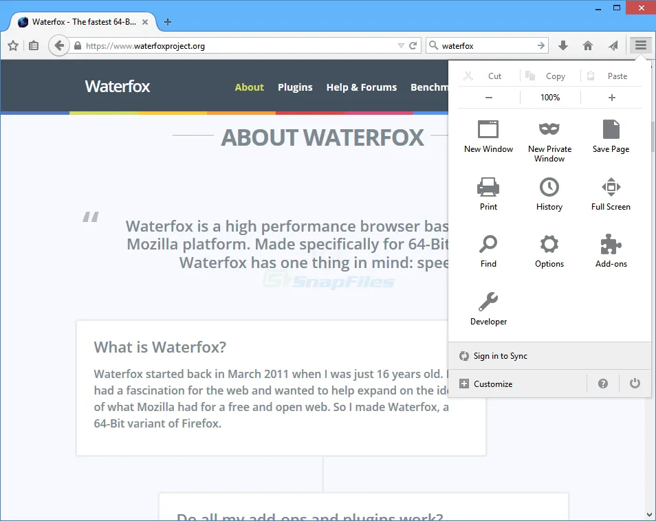 Waterfox ภาพหน้าจอ 2