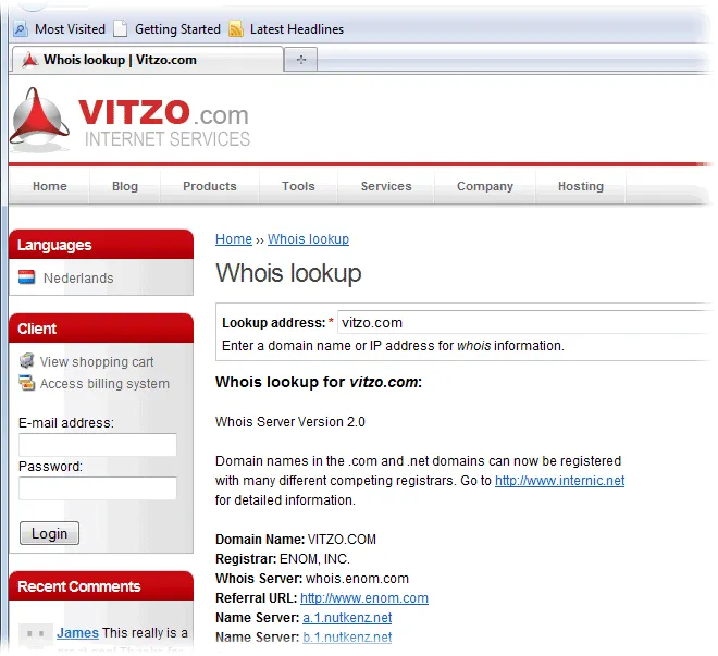 Vitzo WHOIS for Firefox ภาพหน้าจอ 2