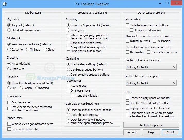 7+ Taskbar Tweaker ภาพหน้าจอ 1