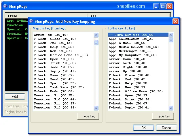 SharpKeys ภาพหน้าจอ 1