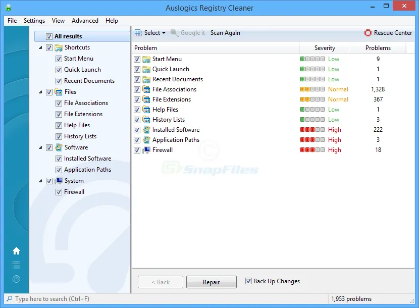 Auslogics Registry Cleaner ภาพหน้าจอ 1