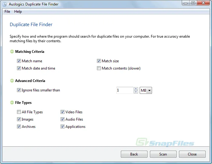 Auslogics Duplicate File Finder ภาพหน้าจอ 2