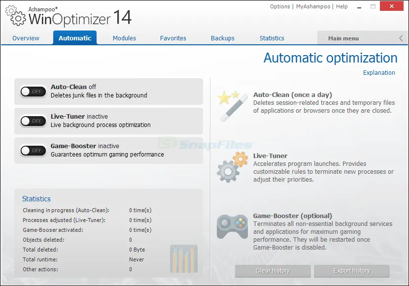 Ashampoo WinOptimizer ภาพหน้าจอ 2