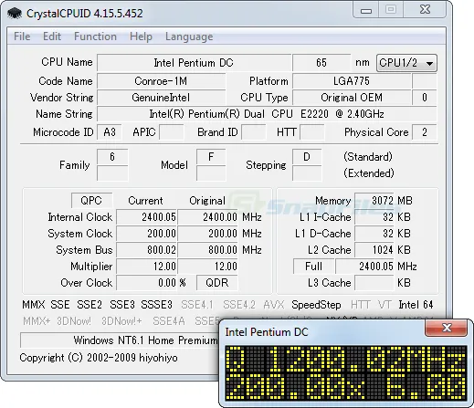 Crystal CPUID ภาพหน้าจอ 1