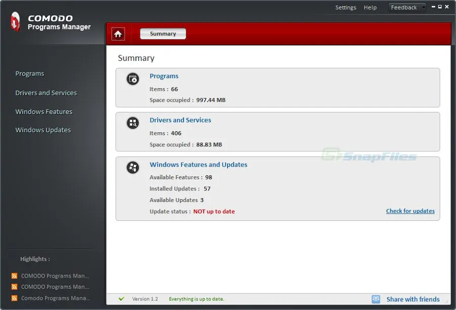 Comodo Programs Manager ภาพหน้าจอ 1