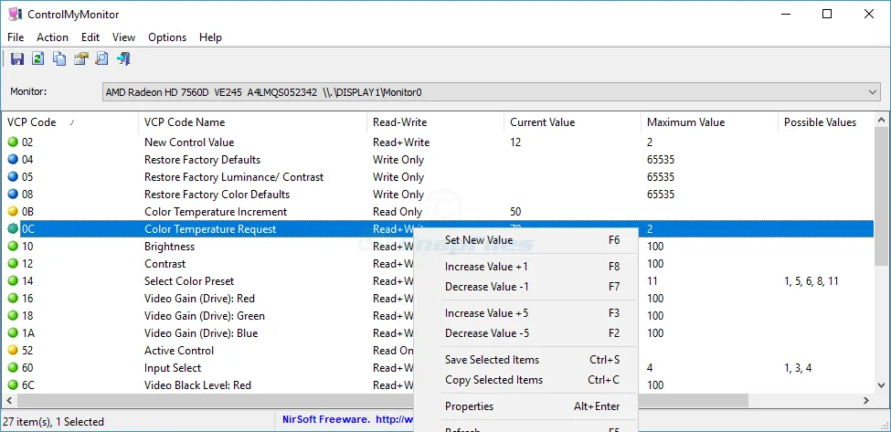 ControlMyMonitor ภาพหน้าจอ 2