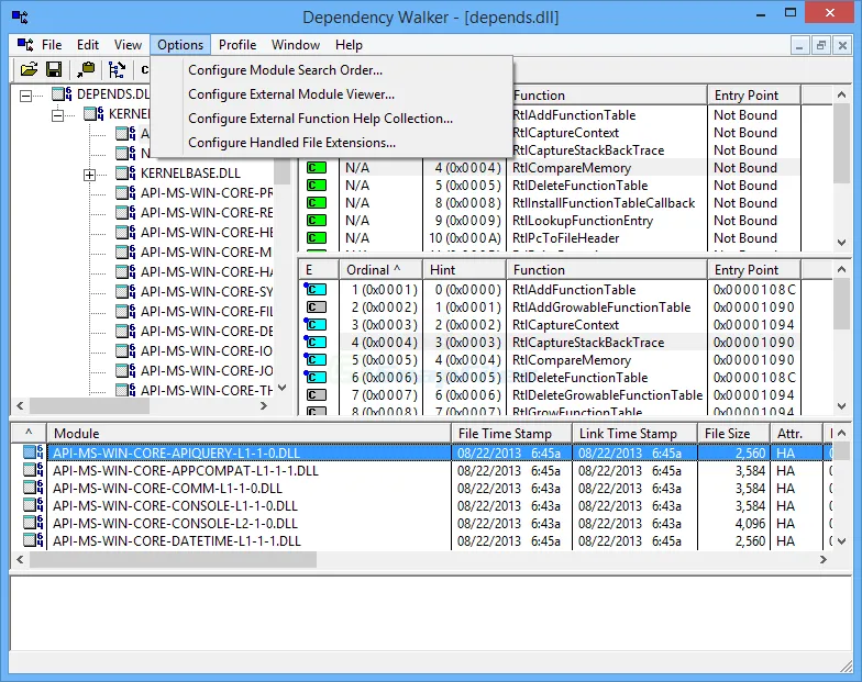 Dependency Walker ภาพหน้าจอ 2