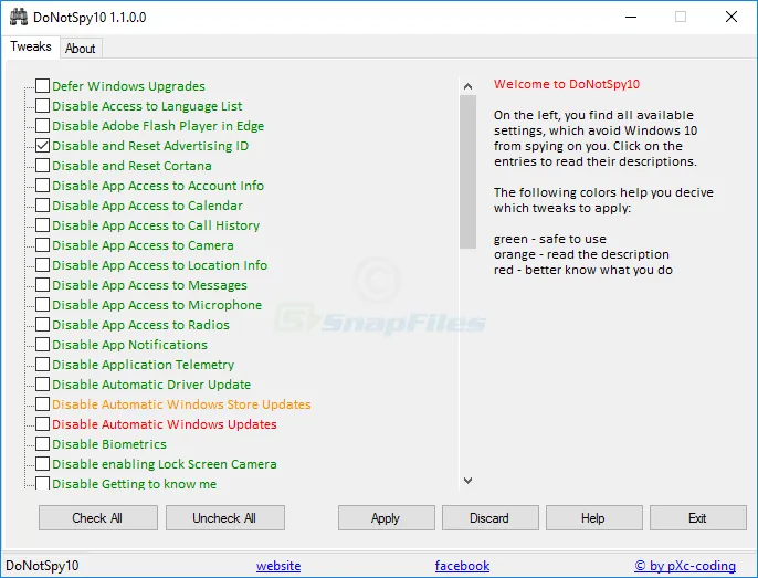 DoNotSpy10 ภาพหน้าจอ 1