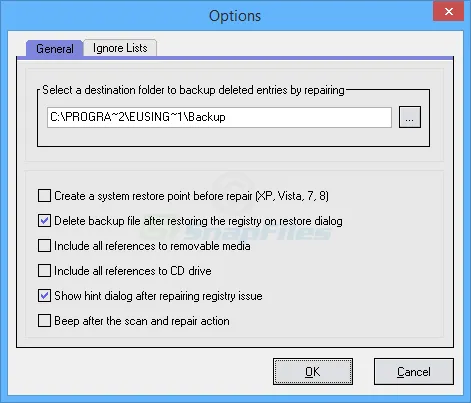 Eusing Free Registry Cleaner ภาพหน้าจอ 2