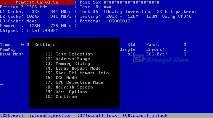 Memtest86 ภาพหน้าจอ 1