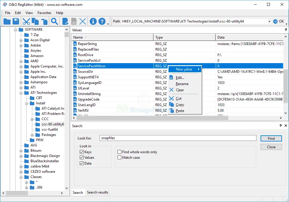 O&O RegEditor ภาพหน้าจอ 1