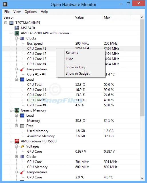 Open Hardware Monitor ภาพหน้าจอ 1