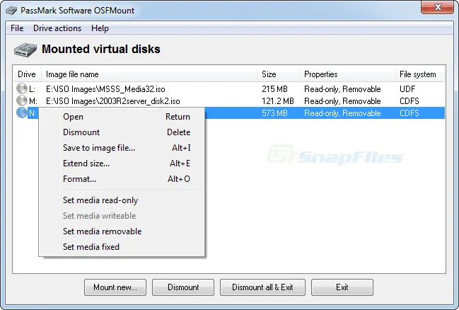 OSFMount ภาพหน้าจอ 1