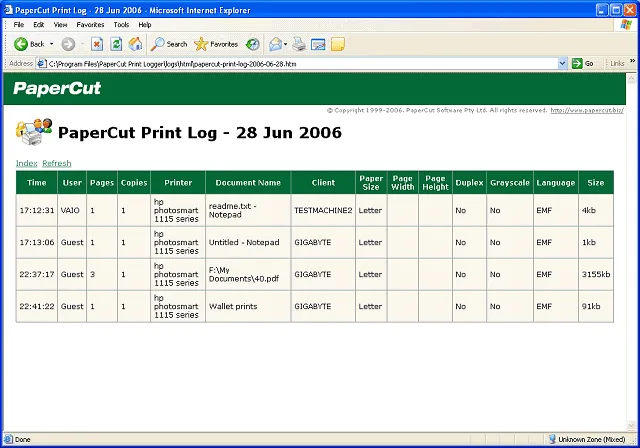 PaperCut Print Logger ภาพหน้าจอ 1