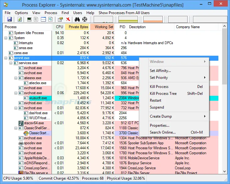 Process Explorer ภาพหน้าจอ 1