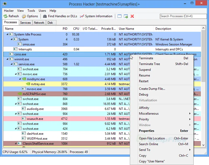 Process Hacker ภาพหน้าจอ 1