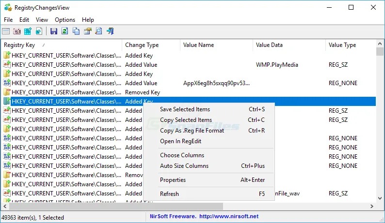 RegistryChangesView ภาพหน้าจอ 1