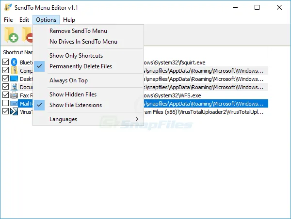 SendTo Menu Editor ภาพหน้าจอ 2