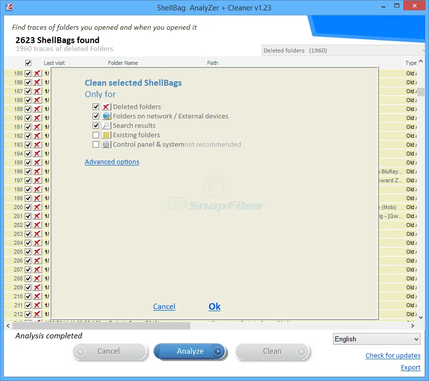 ShellBag Analyzer and Cleaner ภาพหน้าจอ 2