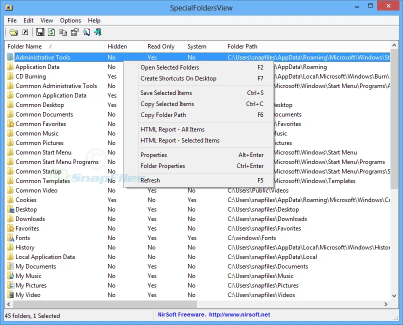 SpecialFoldersView ภาพหน้าจอ 1