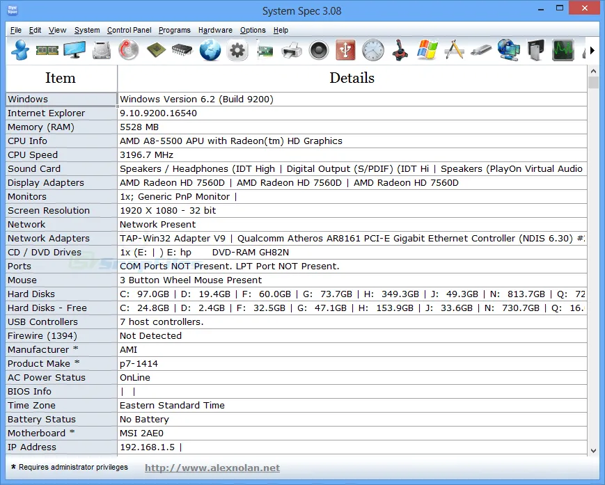 System Spec ภาพหน้าจอ 1