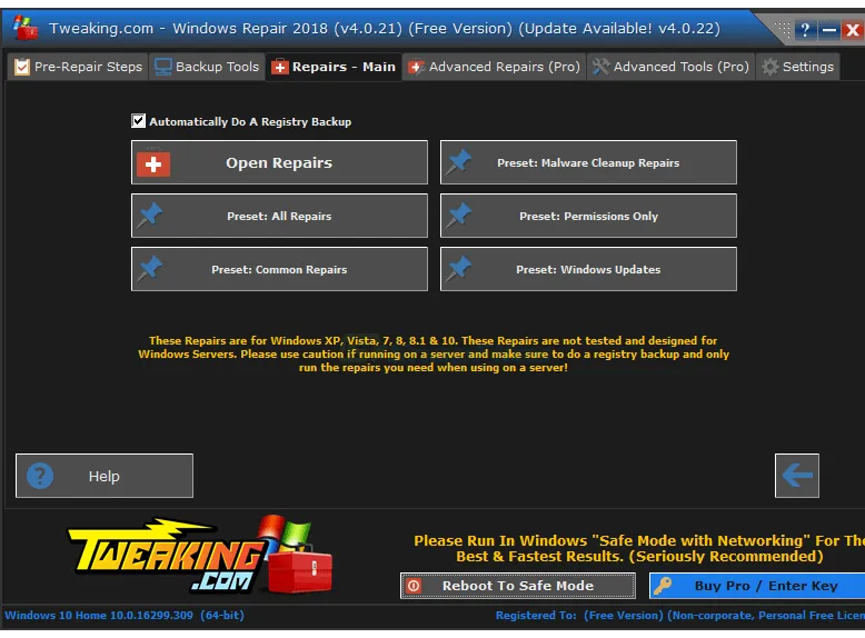 Tweaking.com Windows Repair ภาพหน้าจอ 2