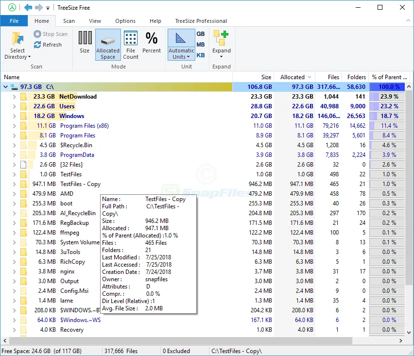 TreeSize ภาพหน้าจอ 1