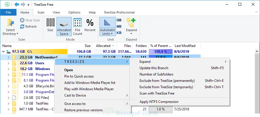 TreeSize ภาพหน้าจอ 2