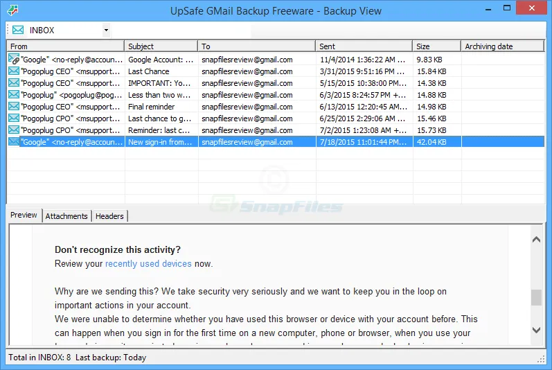 UpSafe Gmail Backup ภาพหน้าจอ 2