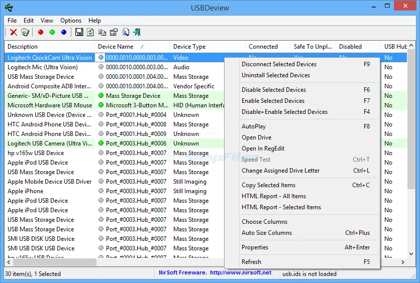 USBDeview ภาพหน้าจอ 1