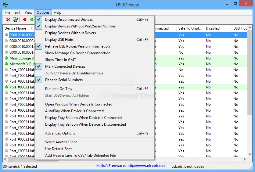 USBDeview ภาพหน้าจอ 2