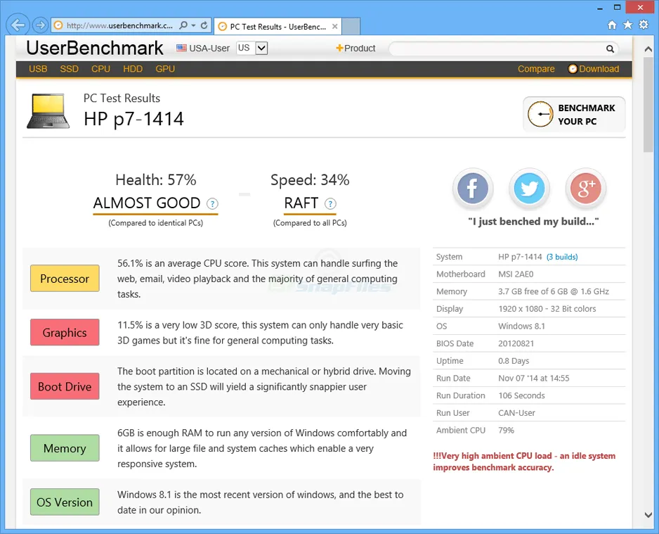 UserBenchmark ภาพหน้าจอ 1