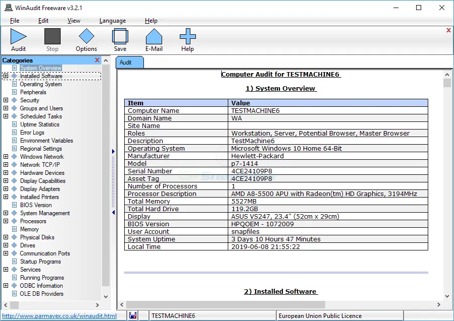 WinAudit ภาพหน้าจอ 1