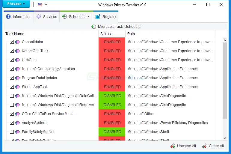 Windows Privacy Tweaker ภาพหน้าจอ 2