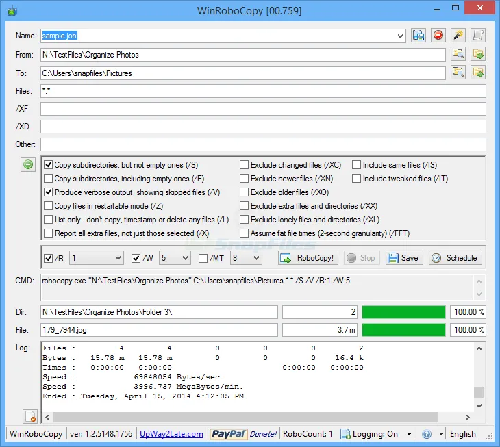 WinRoboCopy ภาพหน้าจอ 1