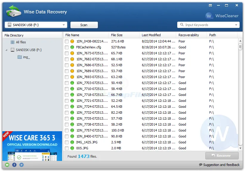 Wise Data Recovery ภาพหน้าจอ 1