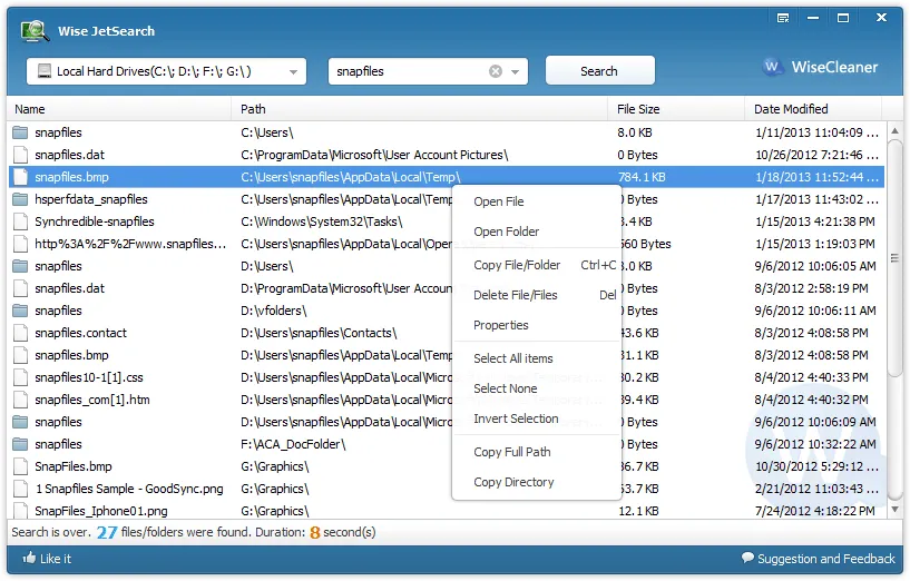 Wise JetSearch ภาพหน้าจอ 1