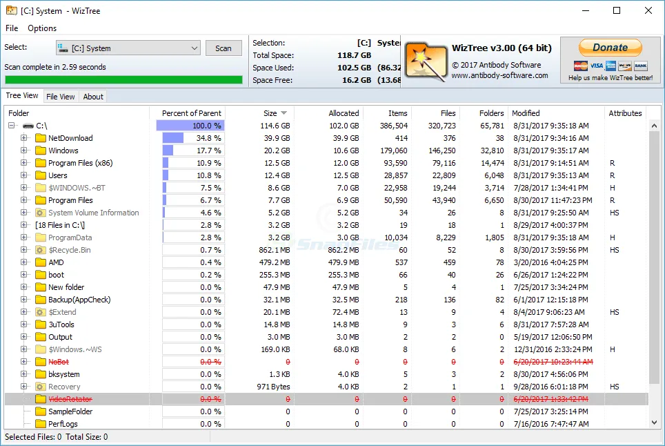 WizTree ภาพหน้าจอ 1